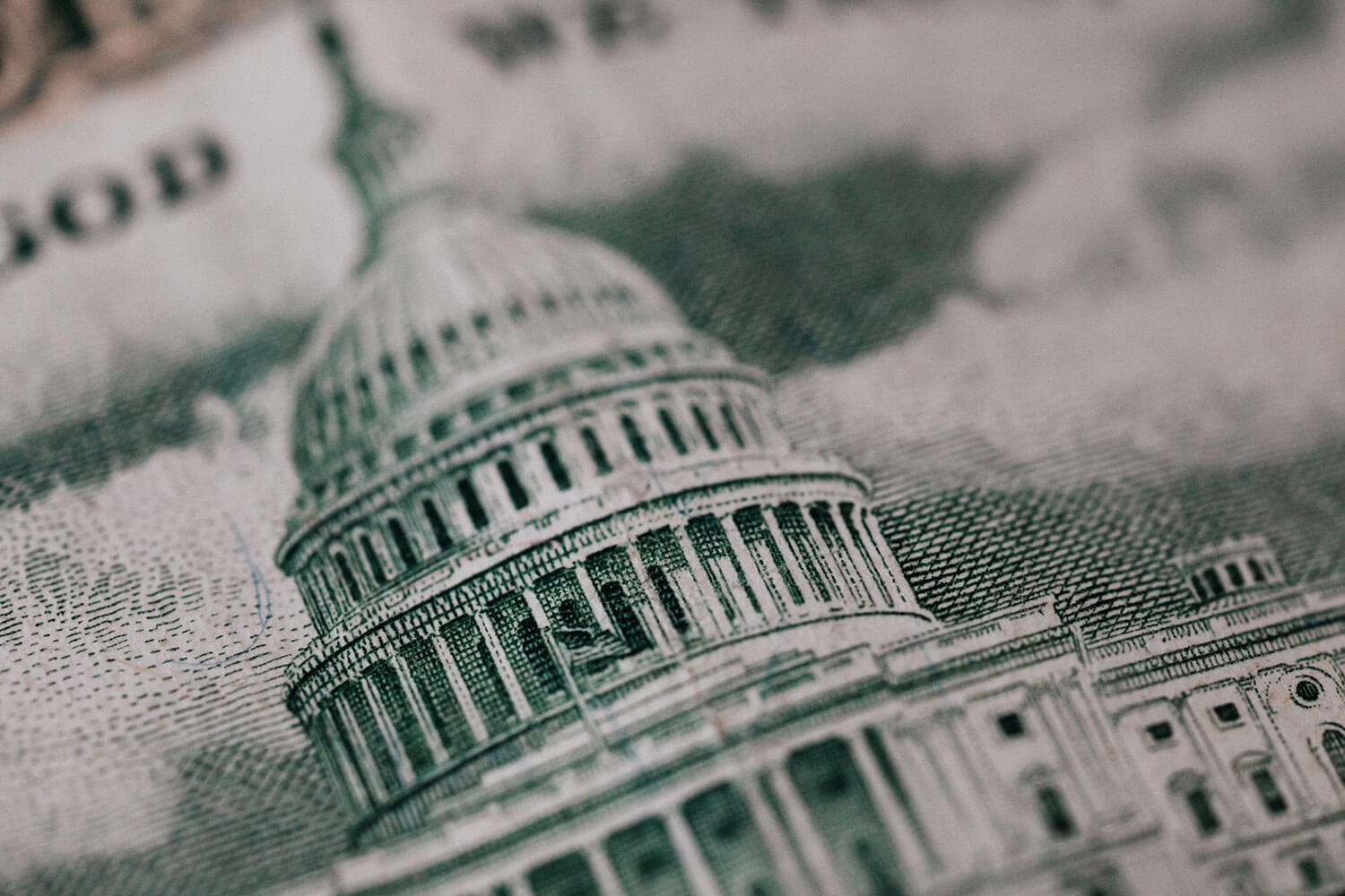 Closeup of American Dollar bill showing the buildings of Congress